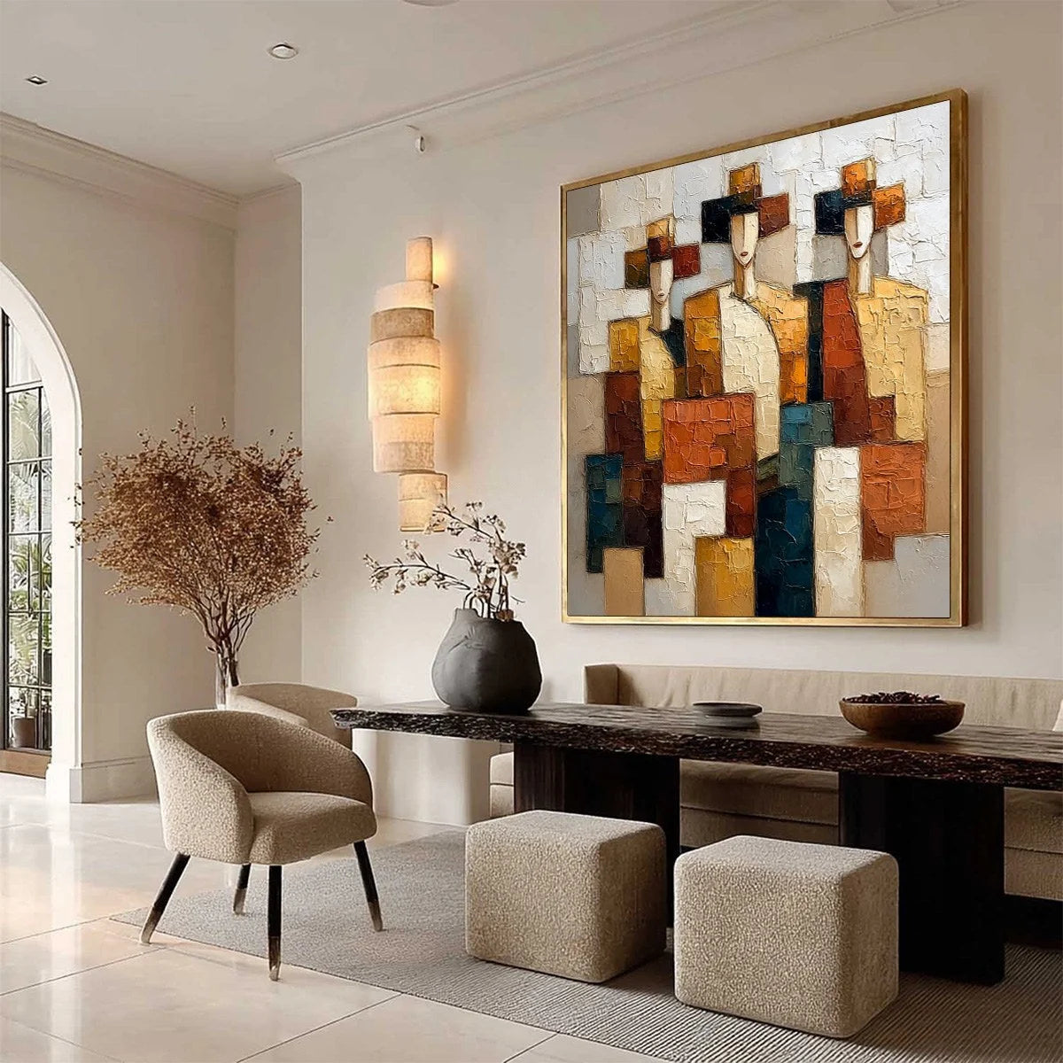 THE TRIAD: Textured Geometric Figurative Portrait Painting | multi-color palette, original oil on stretched canvas art