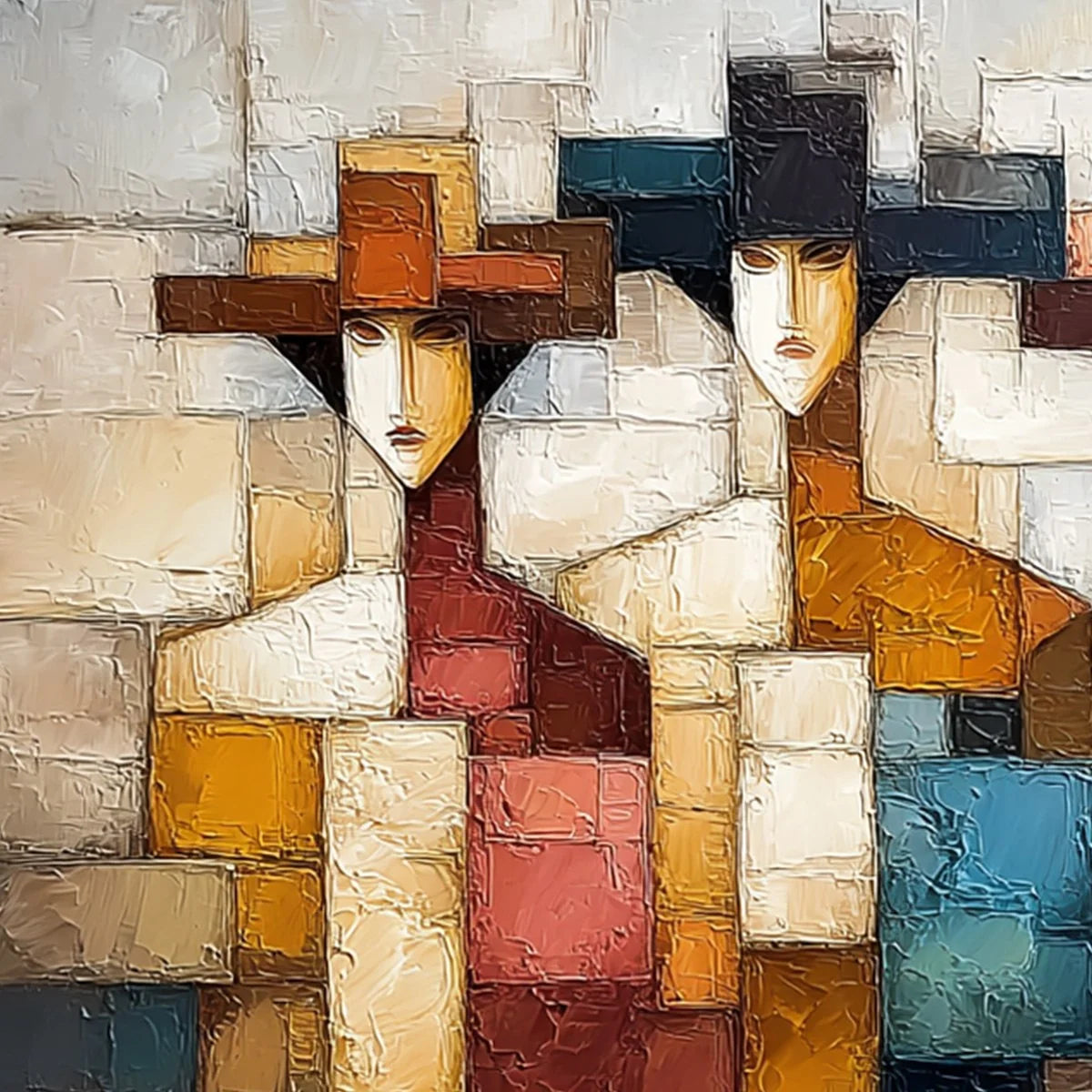 THE TRIAD: Textured Abstract Figurative Oil Painting | rolled canvas, ready for custom framing