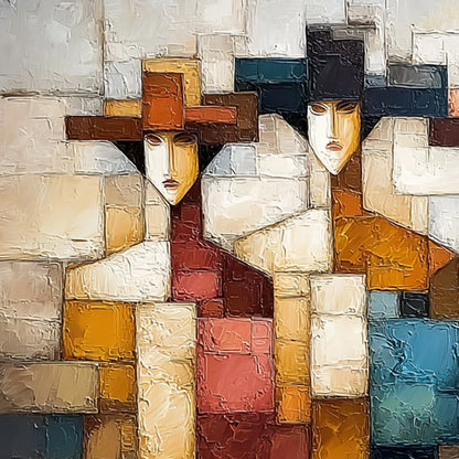 THE TRIAD: Textured Abstract Figurative Oil Painting | rolled canvas, ready for custom framing