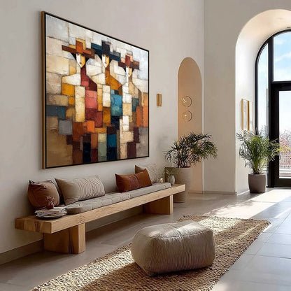 THE TRIAD: Textured Abstract Figurative Oil Painting | Figurative mood, soft natural light studio shot