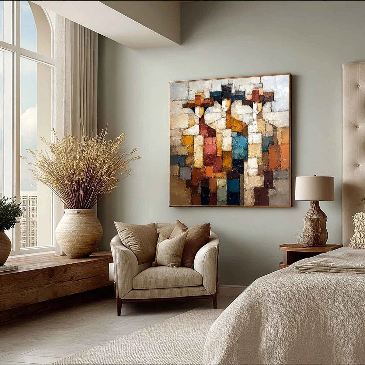 THE TRIAD: Textured Abstract Figurative Oil Painting | multi-color palette, original oil on stretched canvas art