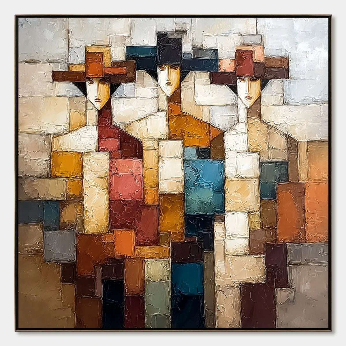 THE TRIAD: Textured Abstract Figurative Oil Painting | hanging in living room, Figurative wall art