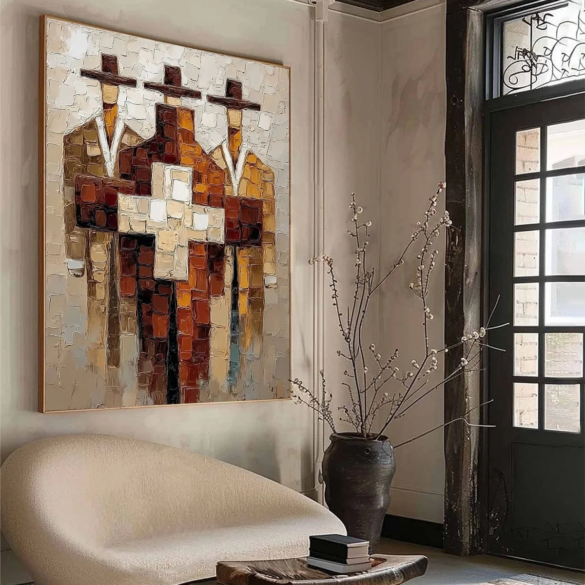 THE TRIAD: Textured Impasto Painting of Abstract Figures | multi-color palette, original oil on stretched canvas art