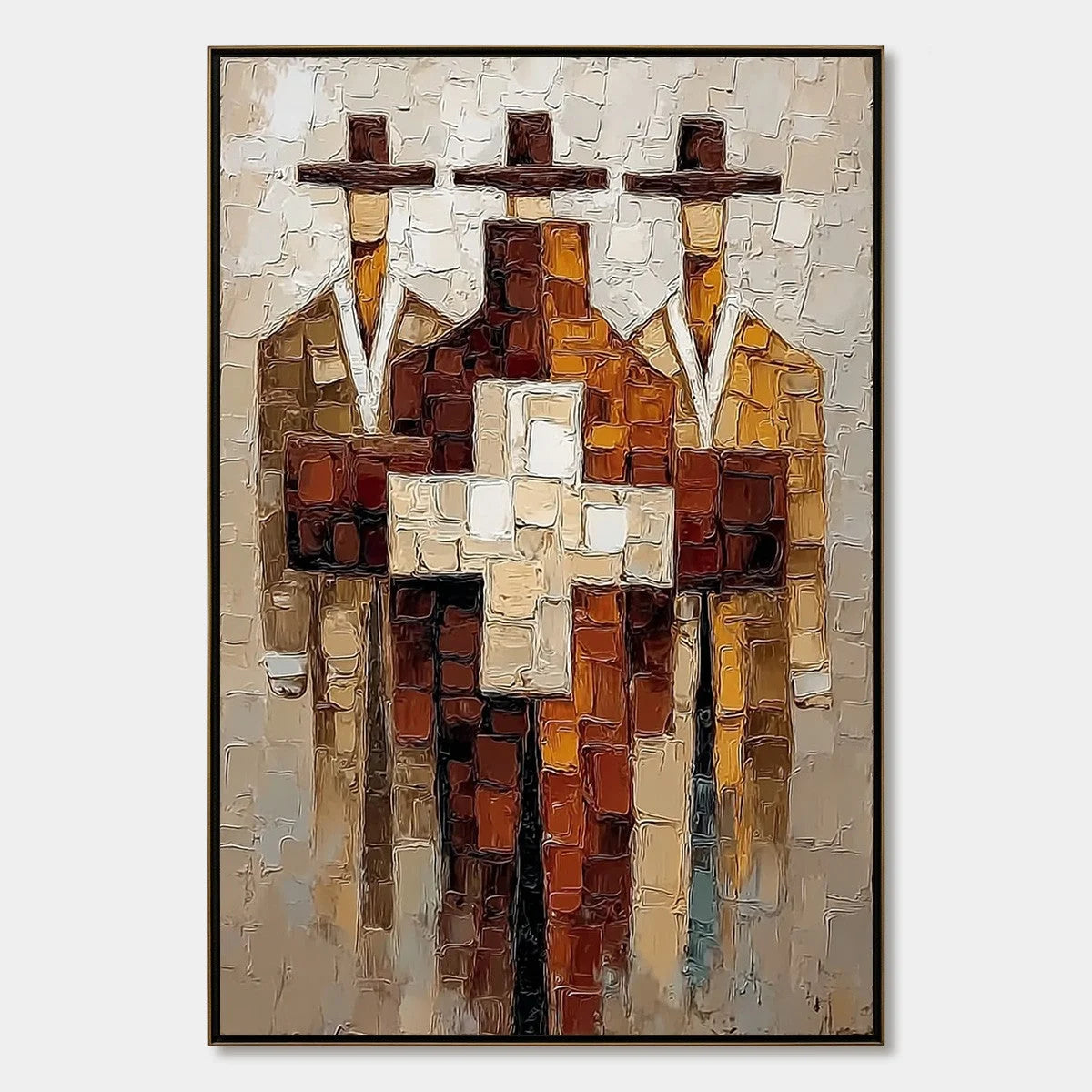 THE TRIAD: Textured Impasto Painting of Abstract Figures | hanging in living room, Abstract wall art