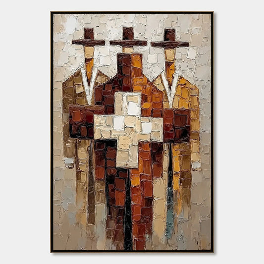 THE TRIAD: Textured Impasto Painting of Abstract Figures | hanging in living room, Abstract wall art