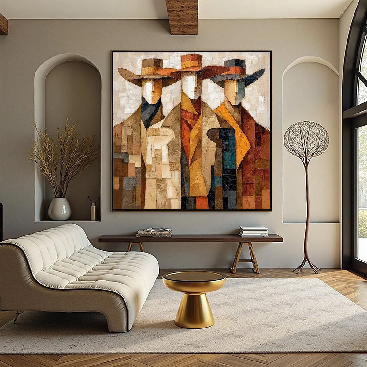 THE UNISON: Abstract Textured Figurative Painting of Three Men | Figurative closeup, raised brushwork detail