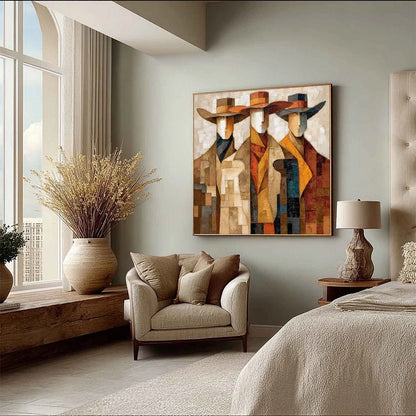 THE UNISON: Abstract Textured Figurative Painting of Three Men | multi-color palette, original oil on stretched canvas art