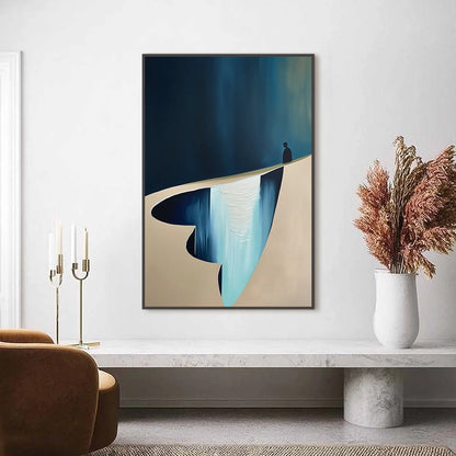 THE VERGE: Minimalist Abstract Painting of a Figure and Chasm | Minimalist closeup, raised brushwork detail