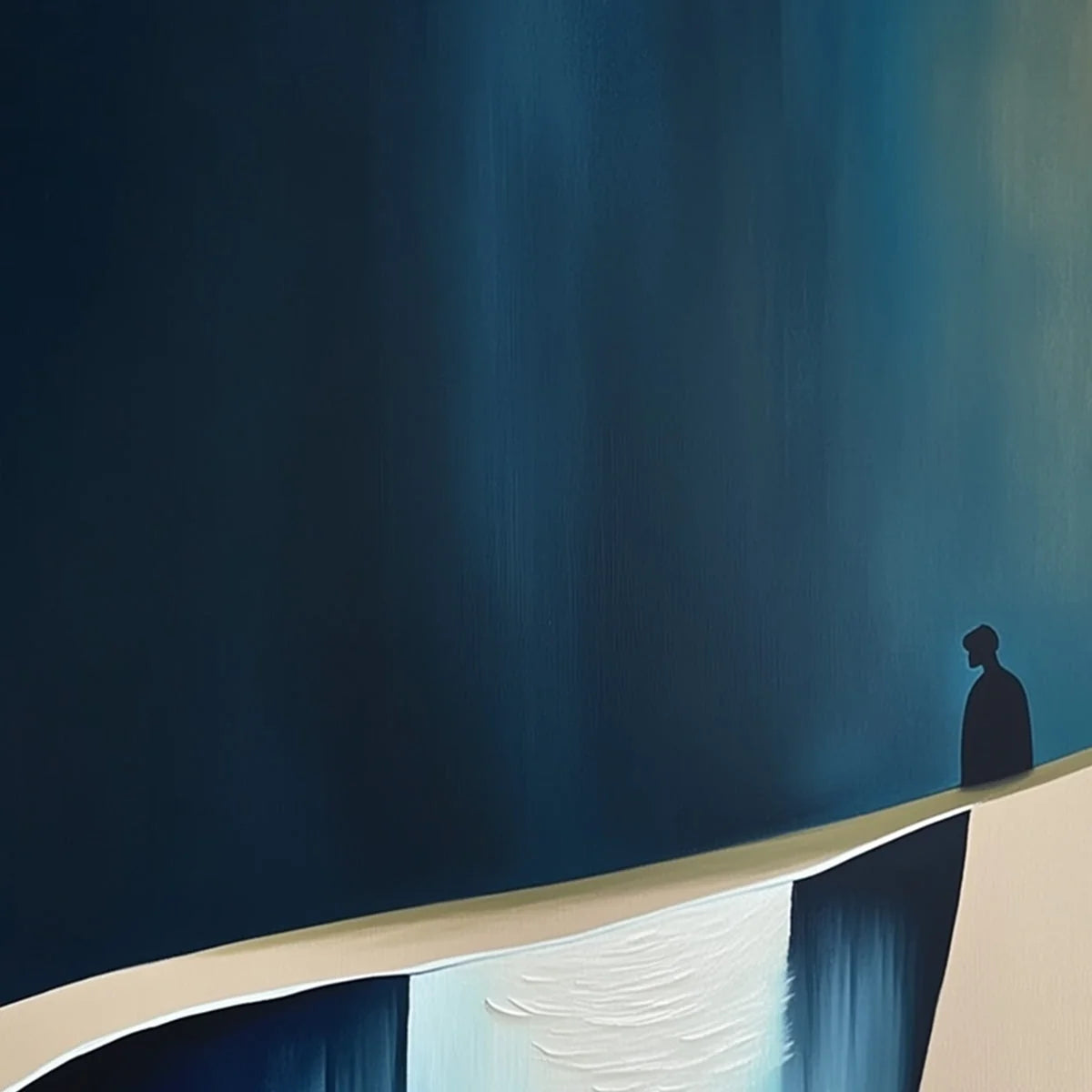 THE VERGE: Minimalist Abstract Painting of a Figure and Chasm | rectangular format, hand-painted canvas edge