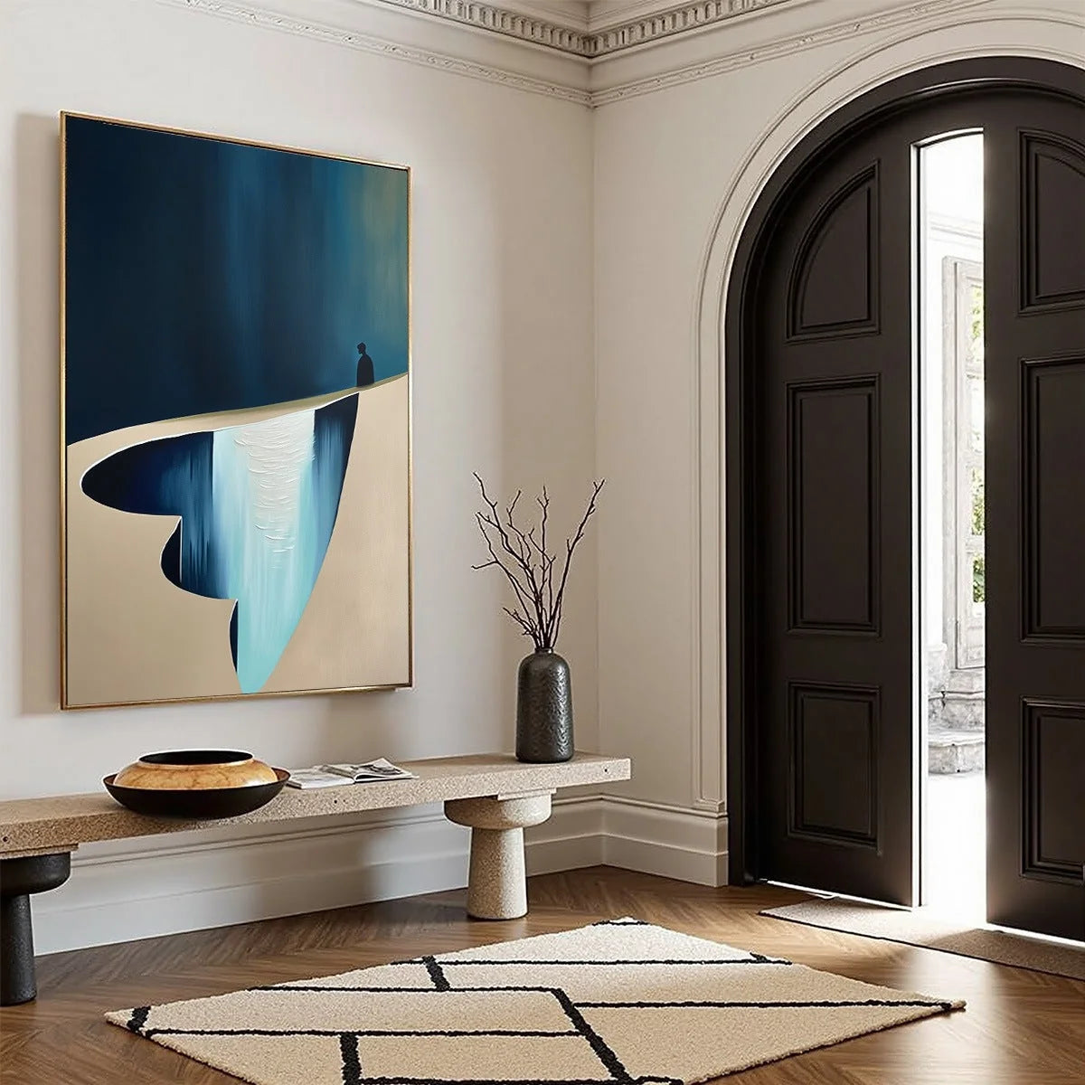 THE VERGE: Minimalist Abstract Painting of a Figure and Chasm | multi-color palette, original oil on stretched canvas art