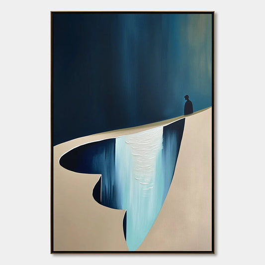 THE VERGE: Minimalist Abstract Painting of a Figure and Chasm | hanging in living room, Minimalist wall art