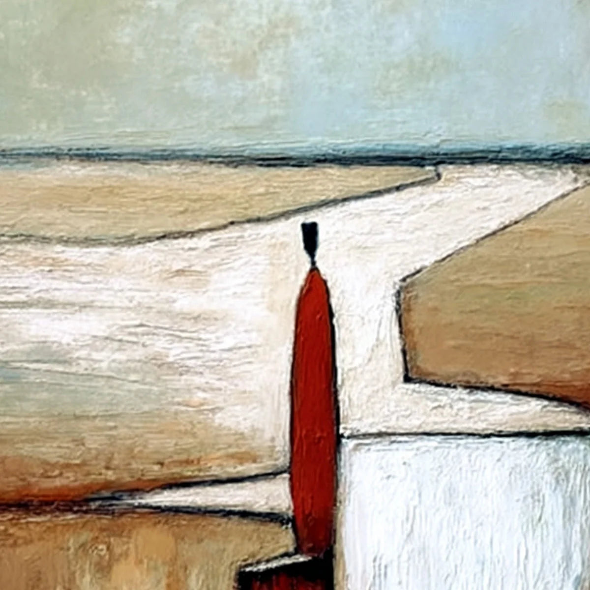 THE VOYAGER: Textured Minimalist Painting of a Solitary Figure | rolled canvas, ready for custom framing
