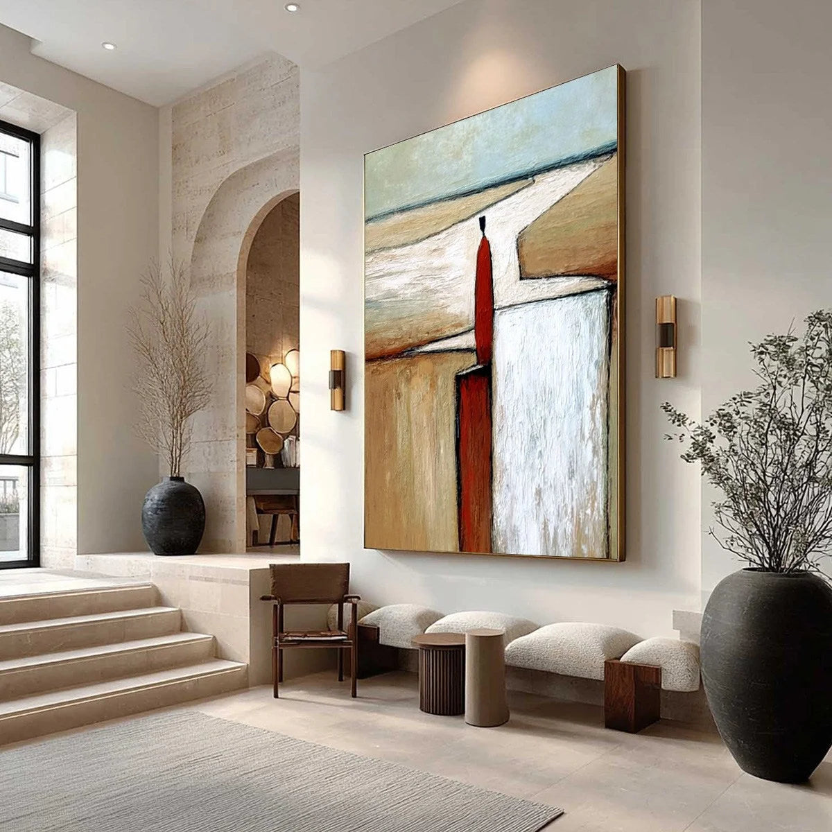 THE VOYAGER: Textured Minimalist Painting of a Solitary Figure | Minimalist mood, soft natural light studio shot