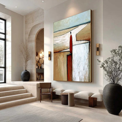 THE VOYAGER: Textured Minimalist Painting of a Solitary Figure | Minimalist mood, soft natural light studio shot