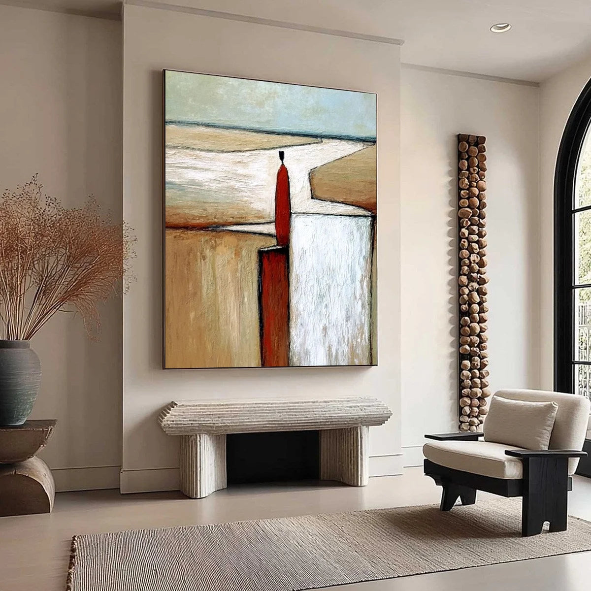 THE VOYAGER: Textured Minimalist Painting of a Solitary Figure | multi-color palette, original oil on stretched canvas art