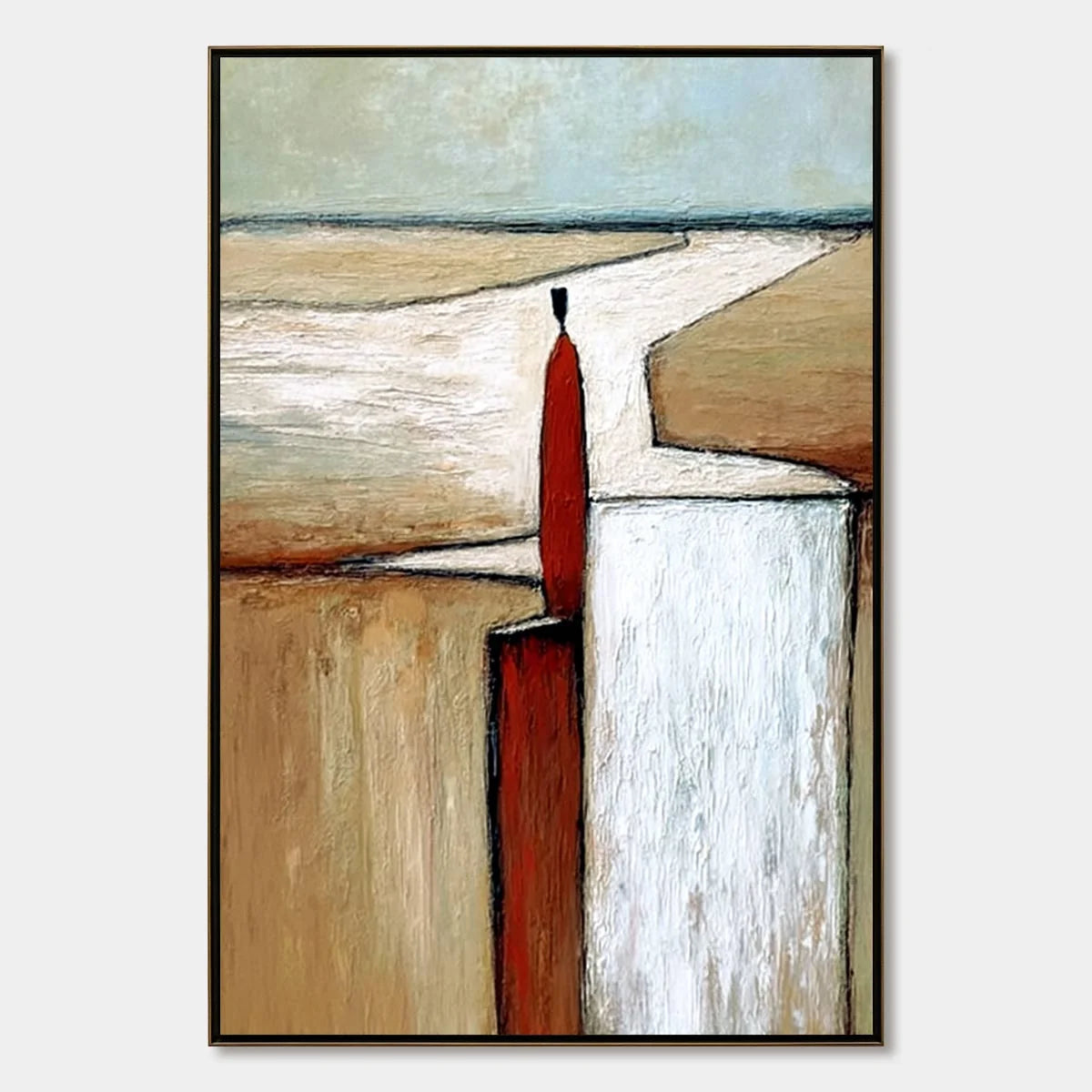 THE VOYAGER: Textured Minimalist Painting of a Solitary Figure | hanging in living room, Minimalist wall art