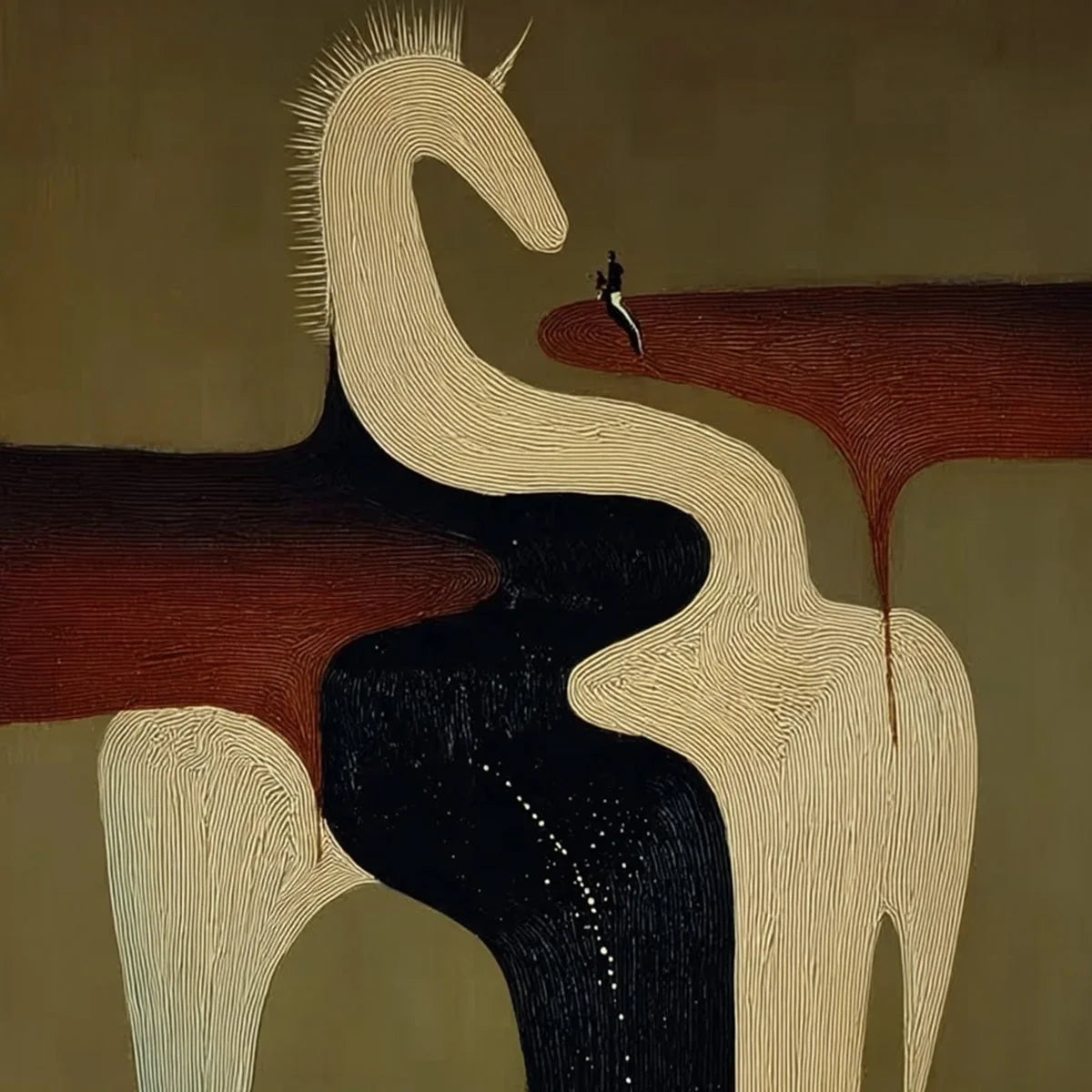 THE VOYAGER'S STEED: Textured Abstract Unicorn Painting for Modern Decor | rectangular format, hand-painted canvas edge