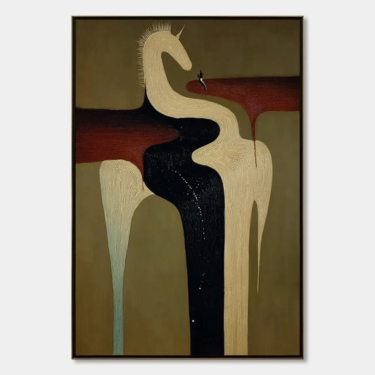 THE VOYAGER'S STEED: Textured Abstract Unicorn Painting for Modern Decor | hanging in living room, Abstract wall art
