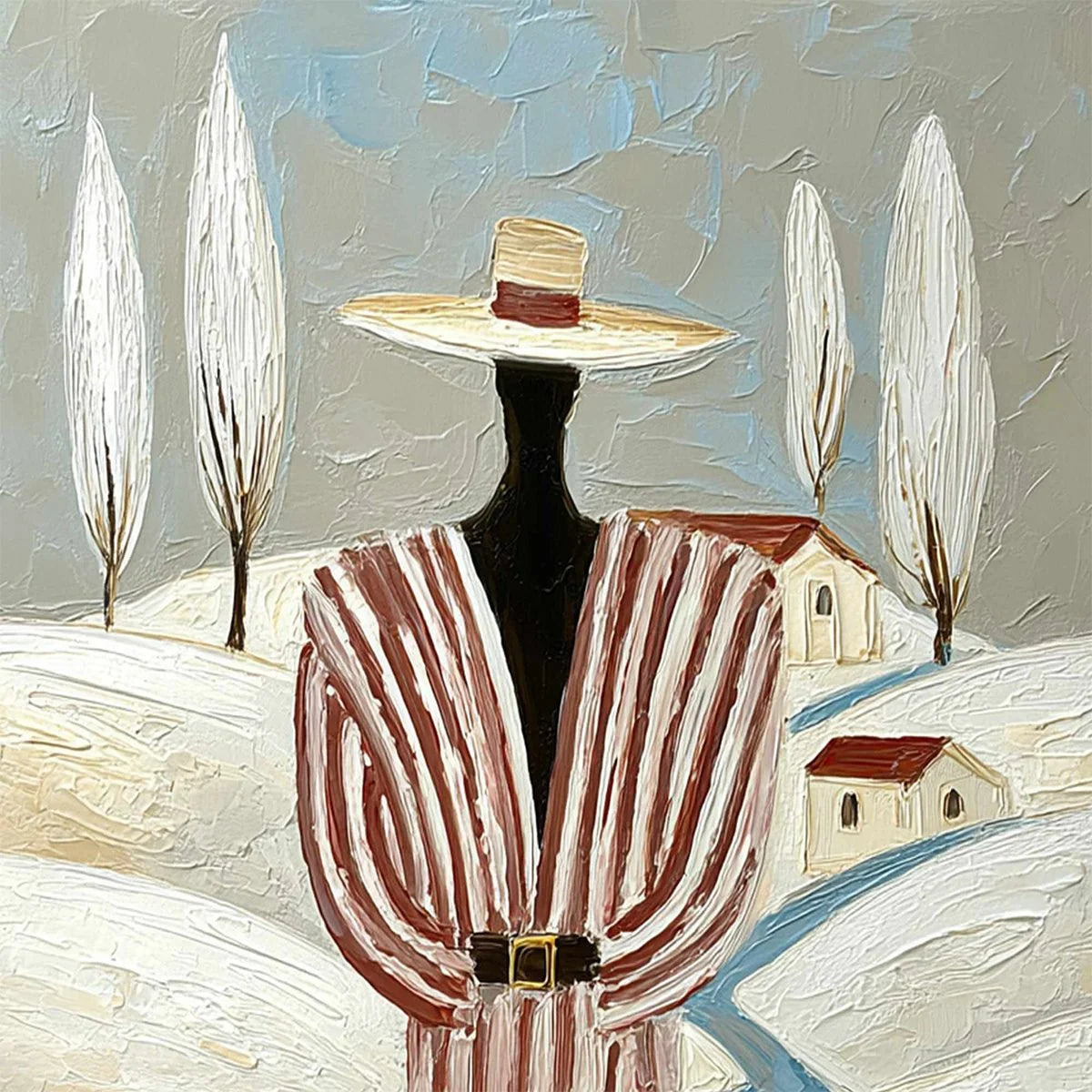 THE WANDERER'S PATH: Textured Figurative Landscape Painting | rectangular format, hand-painted canvas edge