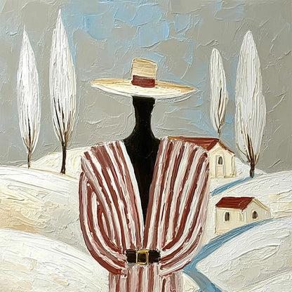 THE WANDERER'S PATH: Textured Figurative Landscape Painting | rectangular format, hand-painted canvas edge