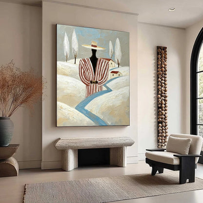 THE WANDERER'S PATH: Textured Figurative Landscape Painting | multi-color palette, original oil on stretched canvas art