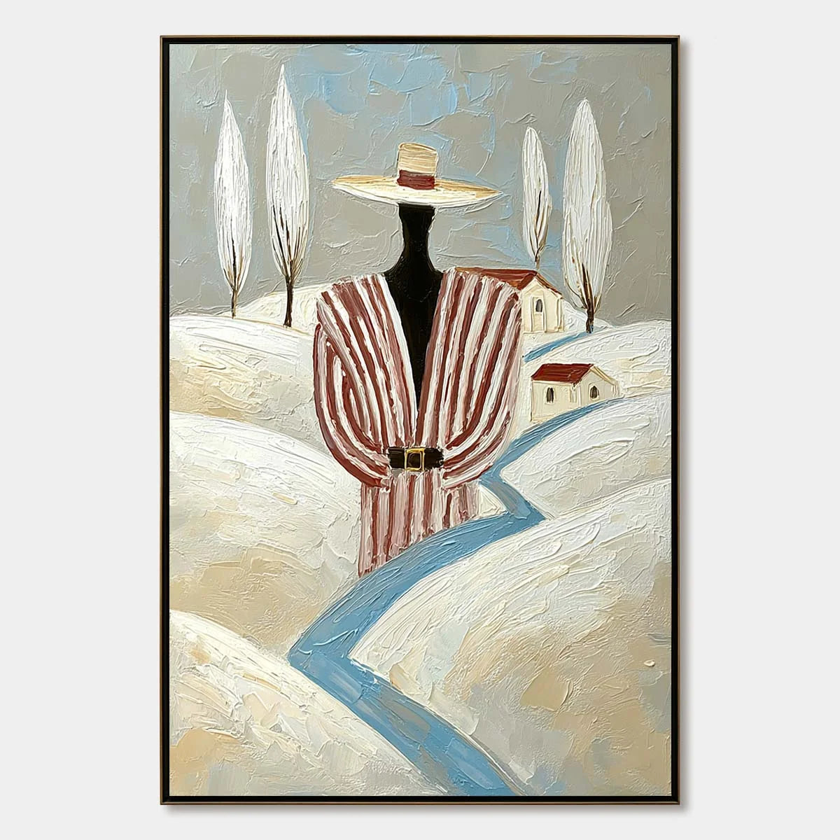 THE WANDERER'S PATH: Textured Figurative Landscape Painting | hanging in living room, Landscape wall art