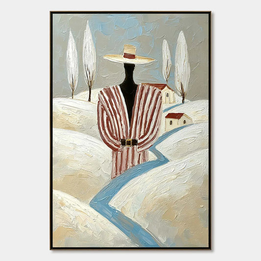 THE WANDERER'S PATH: Textured Figurative Landscape Painting | hanging in living room, Landscape wall art