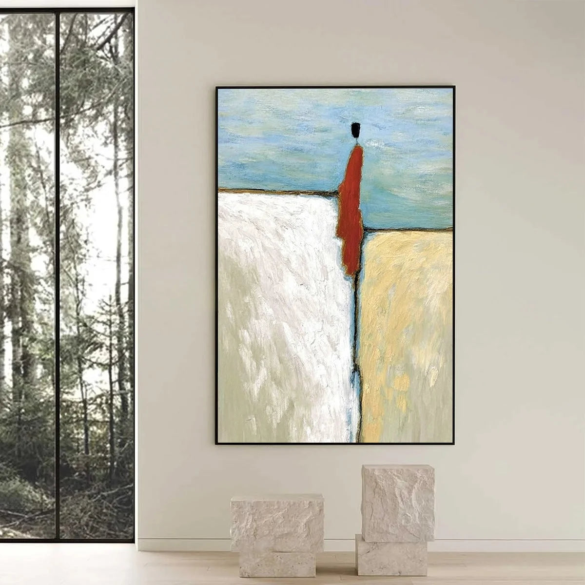 THE WATCHER: Minimalist Figurative Abstract Textured Painting | Minimalist closeup, raised brushwork detail