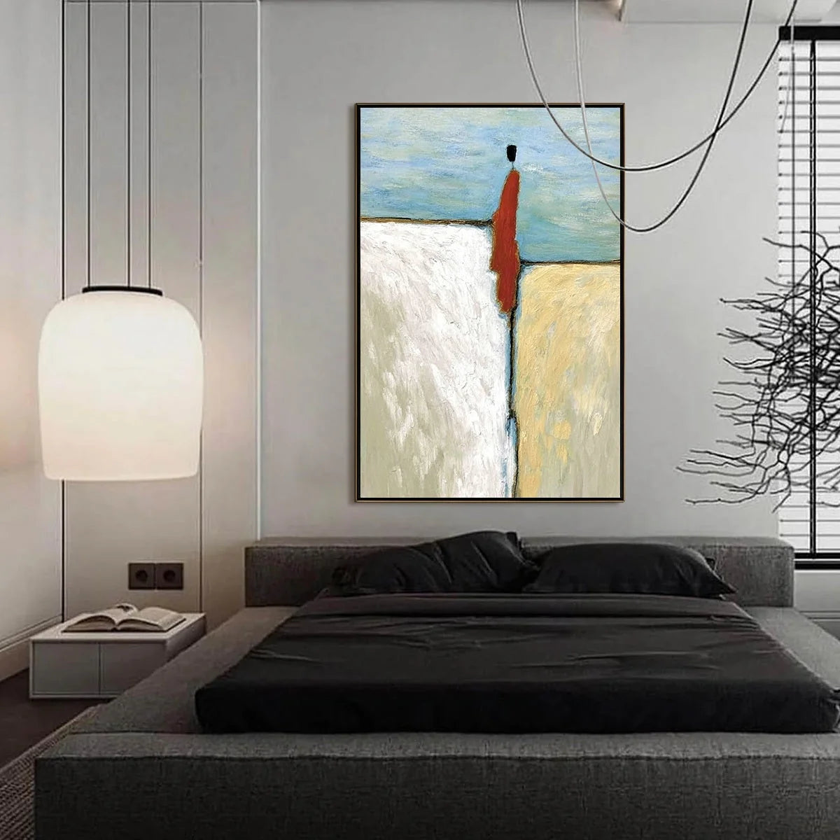 THE WATCHER: Minimalist Figurative Abstract Textured Painting | Minimalist mood, soft natural light studio shot