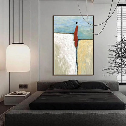 THE WATCHER: Minimalist Figurative Abstract Textured Painting | Minimalist mood, soft natural light studio shot