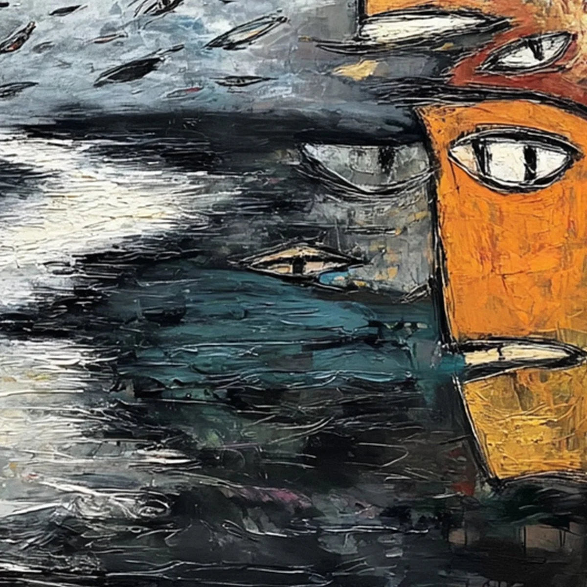 THE GATHERING: Large Square Abstract Figurative Impasto Painting | rectangular format, hand-painted canvas edge