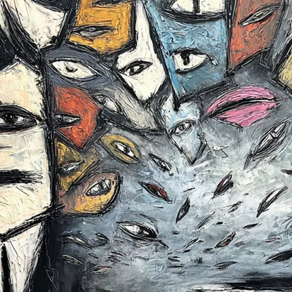 THE GATHERING: Large Square Abstract Figurative Impasto Painting | rolled canvas, ready for custom framing
