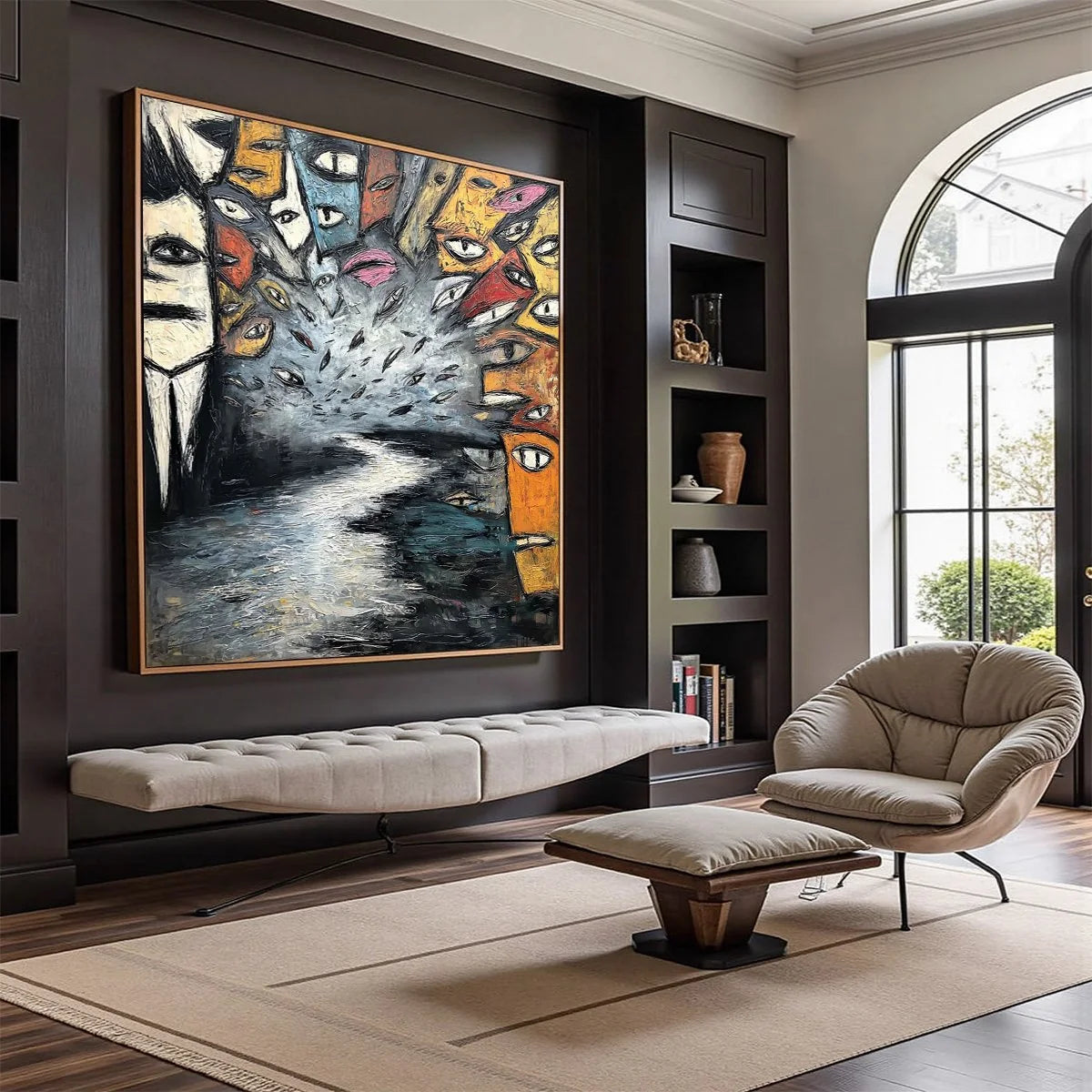 THE GATHERING: Large Square Abstract Figurative Impasto Painting | Figurative mood, soft natural light studio shot