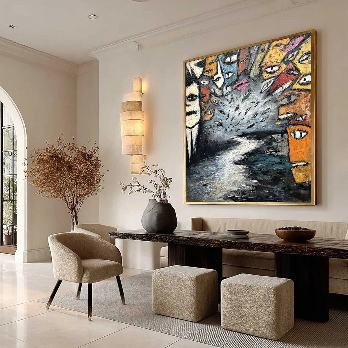THE GATHERING: Large Square Abstract Figurative Impasto Painting | multi-color palette, original oil on stretched canvas art