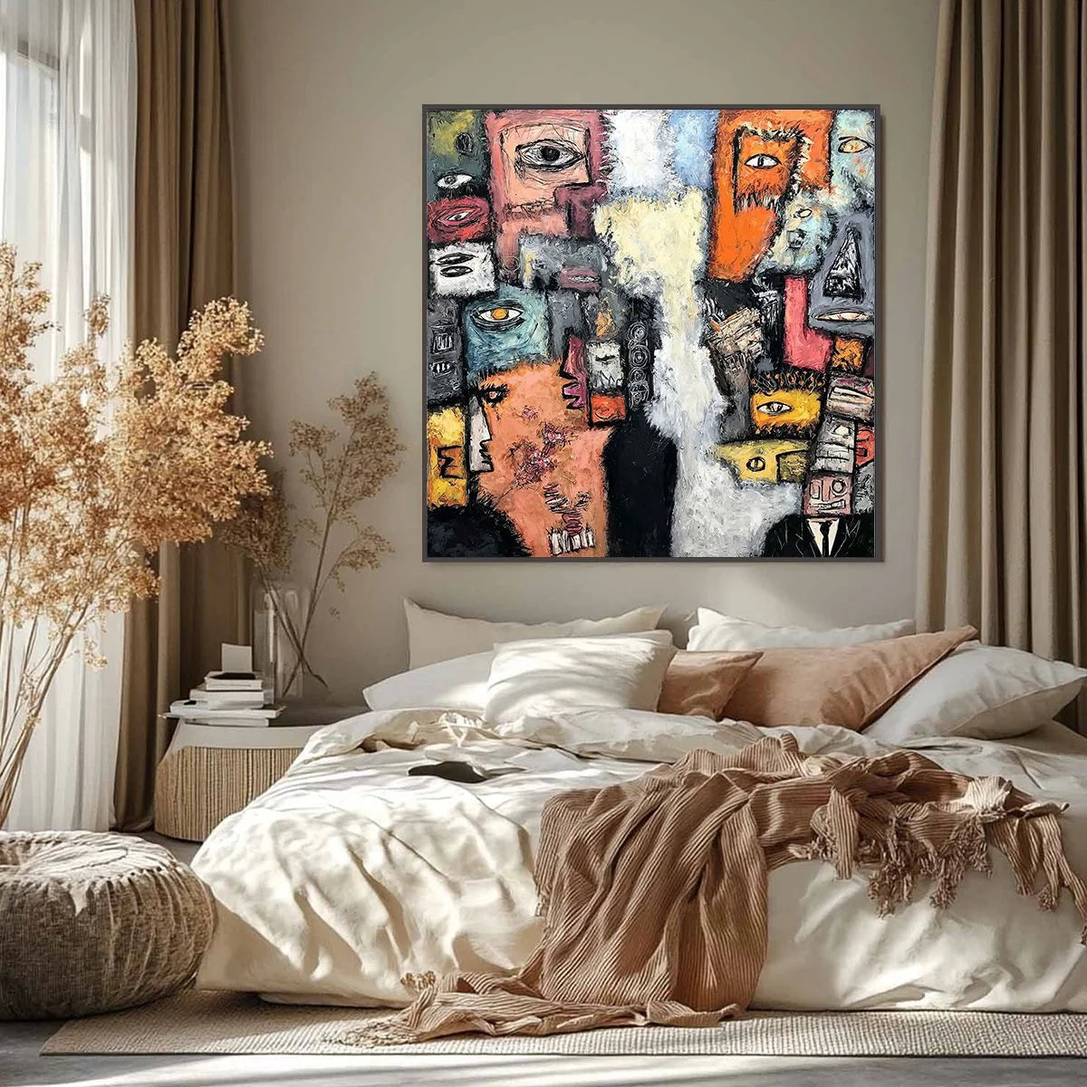 THE WATCHERS: Large Square Abstract Figurative Wall Art | Figurative closeup, raised brushwork detail