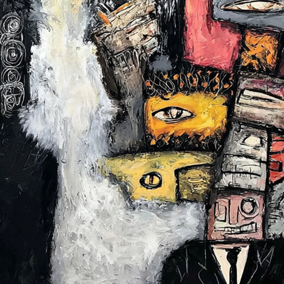 THE WATCHERS: Large Square Abstract Figurative Wall Art | rectangular format, hand-painted canvas edge