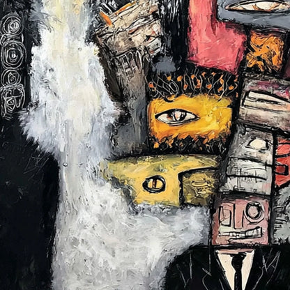 THE WATCHERS: Large Square Abstract Figurative Wall Art | rectangular format, hand-painted canvas edge