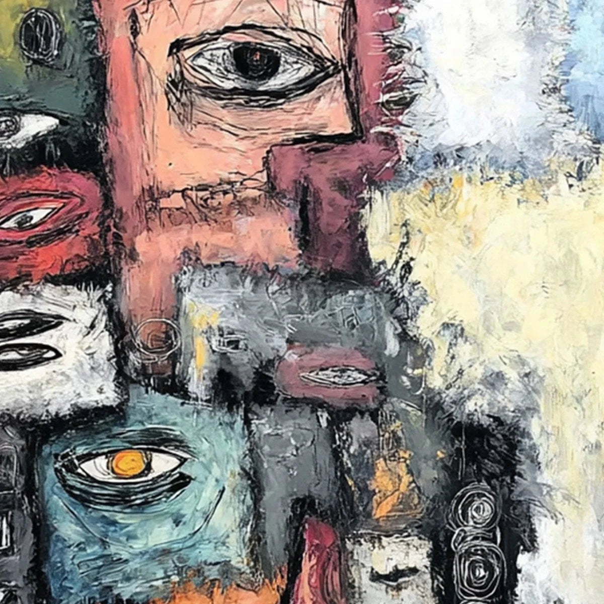 THE WATCHERS: Large Square Abstract Figurative Wall Art | rolled canvas, ready for custom framing