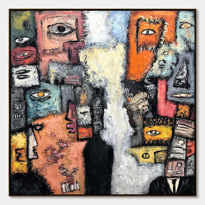THE WATCHERS: Large Square Abstract Figurative Wall Art | hanging in living room, Figurative wall art
