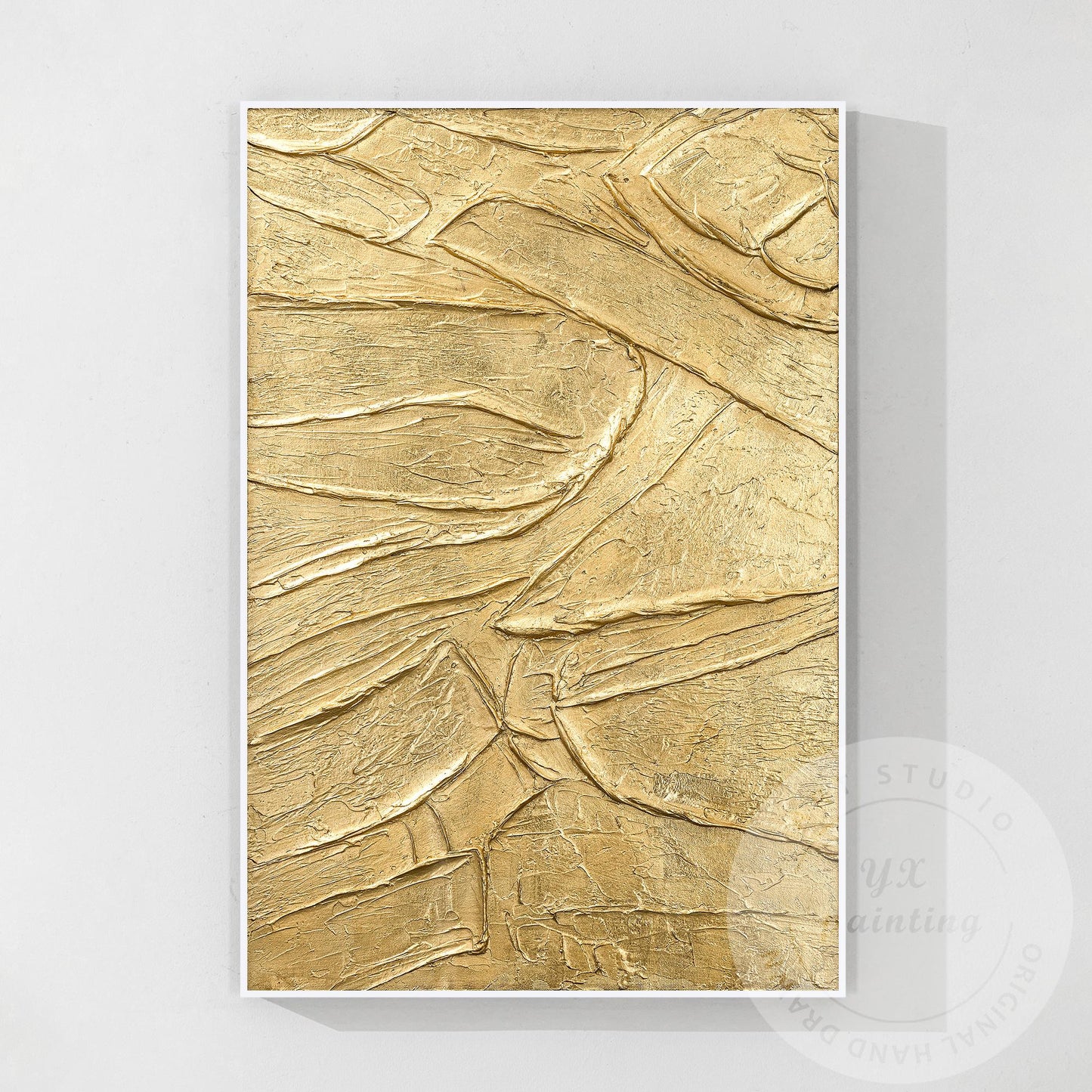 Thick Textured Gold Painting, Contemporary Abstract Wall Art, Elegant Metallic C #13