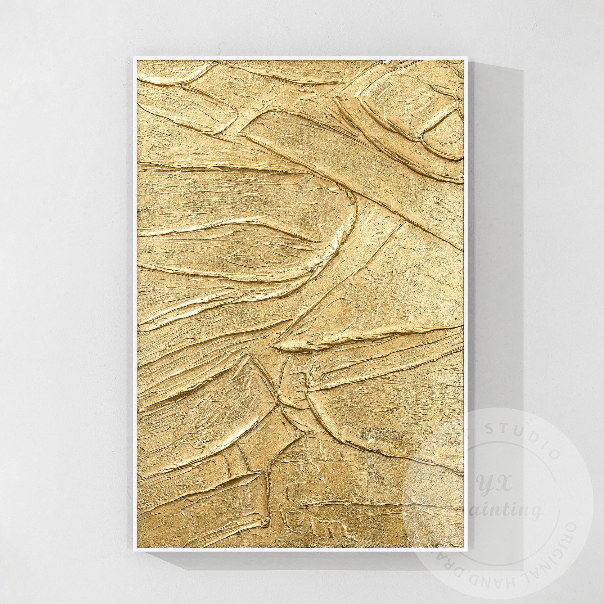 Thick Textured Gold Painting, Contemporary Abstract Wall Art, Elegant Metallic C #13