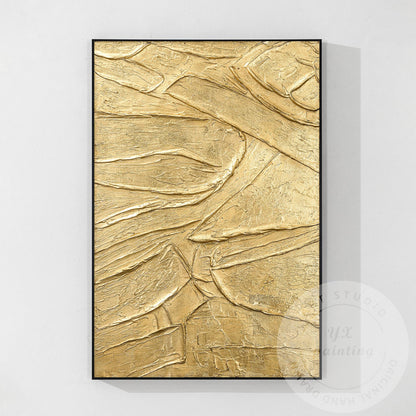 Thick Textured Gold Painting, Contemporary Abstract Wall Art, Elegant Metallic C #14