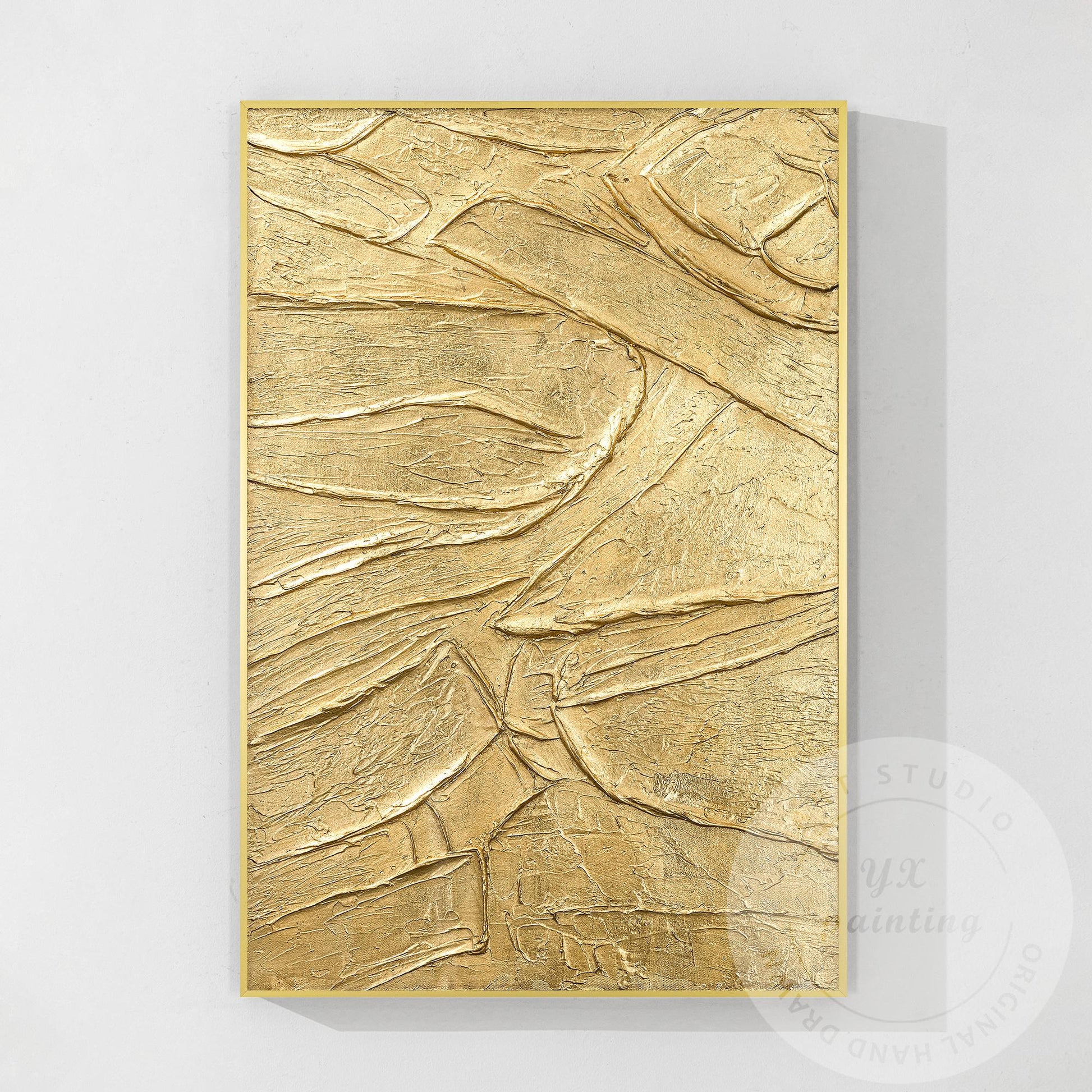 Thick Textured Gold Painting, Contemporary Abstract Wall Art, Elegant Metallic C #17