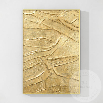 Thick Textured Gold Painting, Contemporary Abstract Wall Art, Elegant Metallic C #17