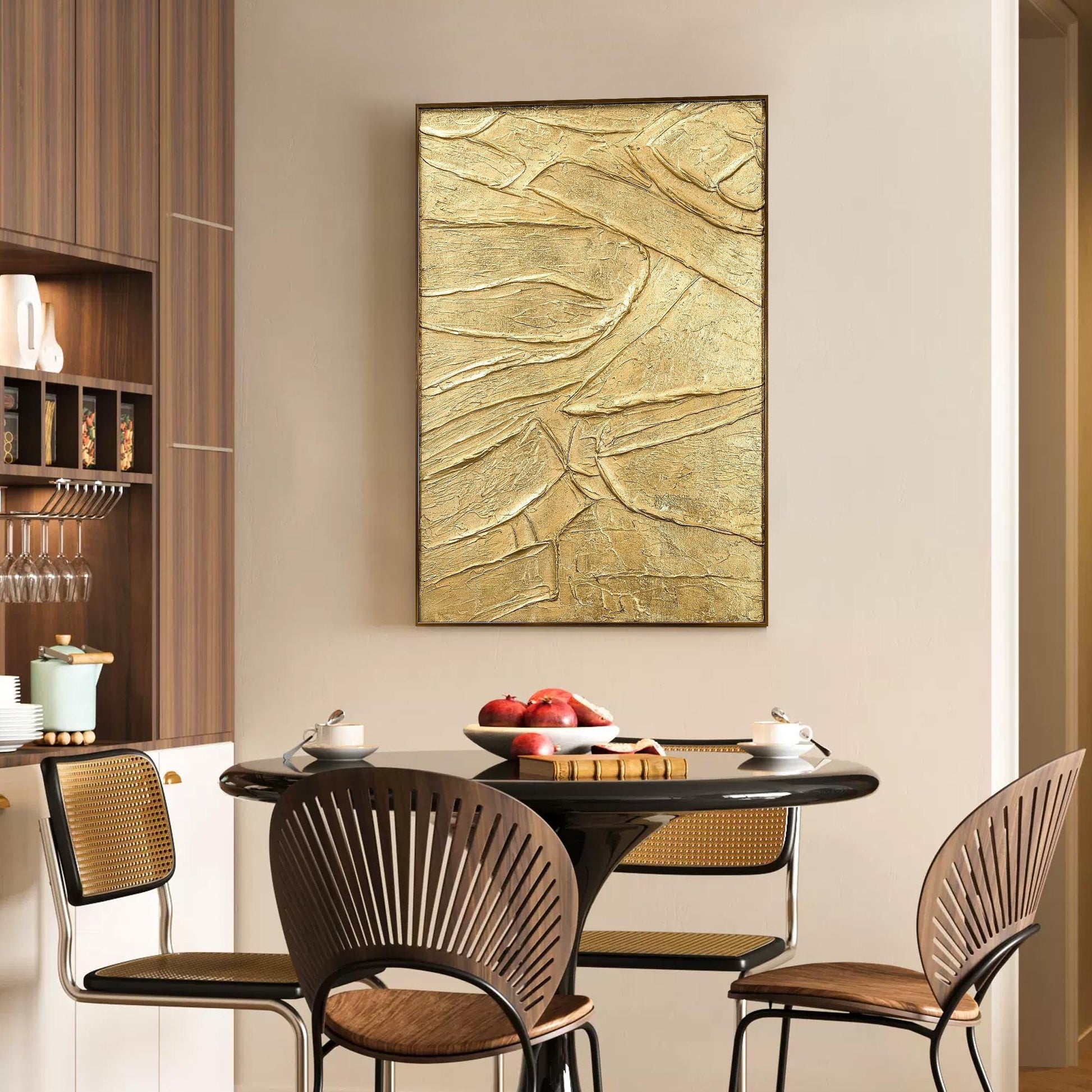 Thick Textured Gold Painting, Contemporary Abstract Wall Art, Elegant Metallic C #3