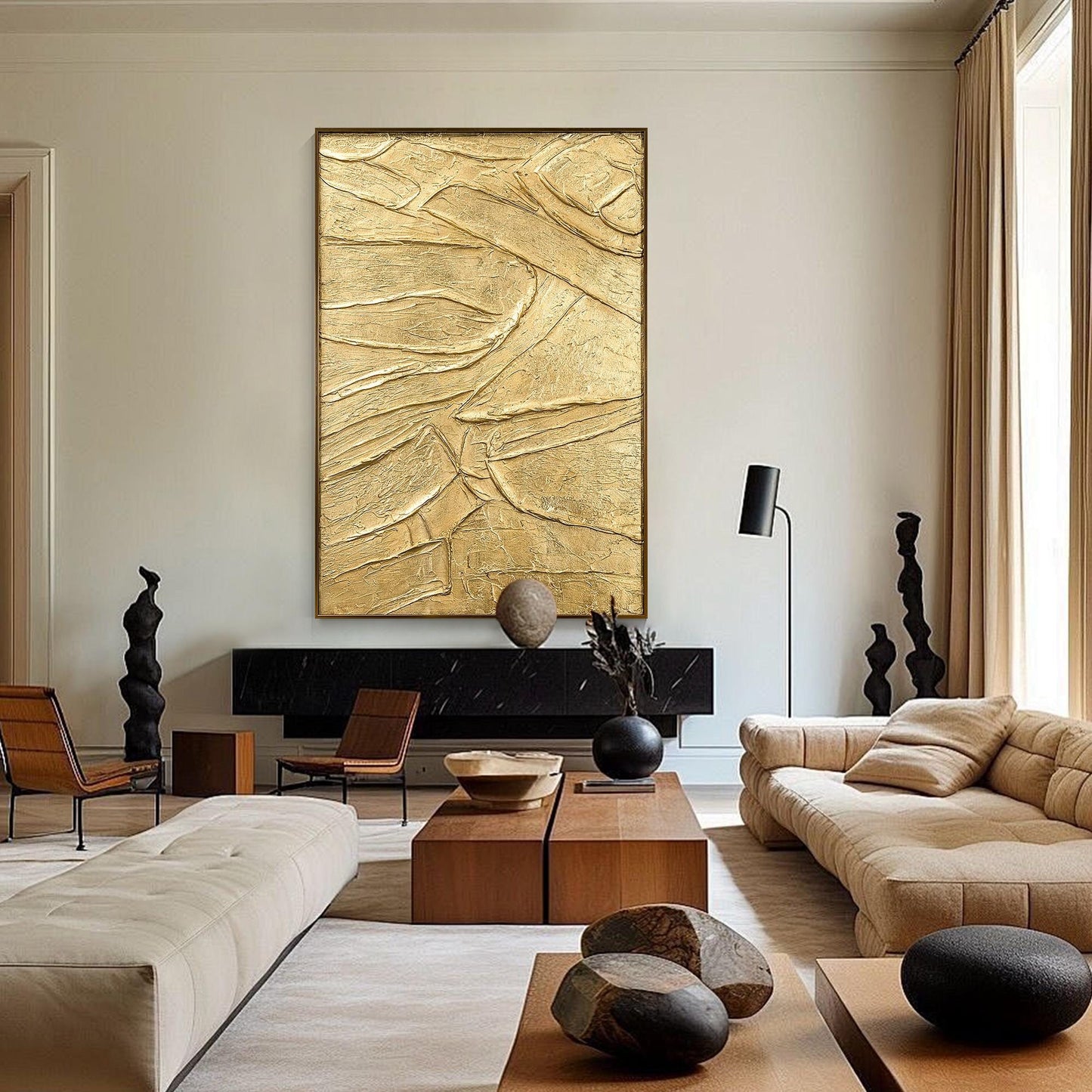 Thick Textured Gold Painting, Contemporary Abstract Wall Art, Elegant Metallic C #4