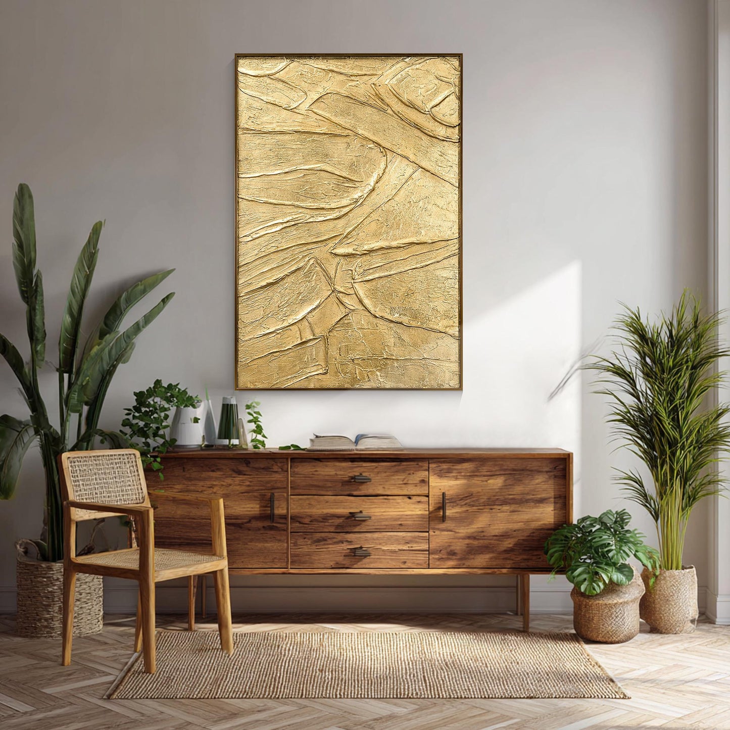 Thick Textured Gold Painting, Contemporary Abstract Wall Art, Elegant Metallic C #5