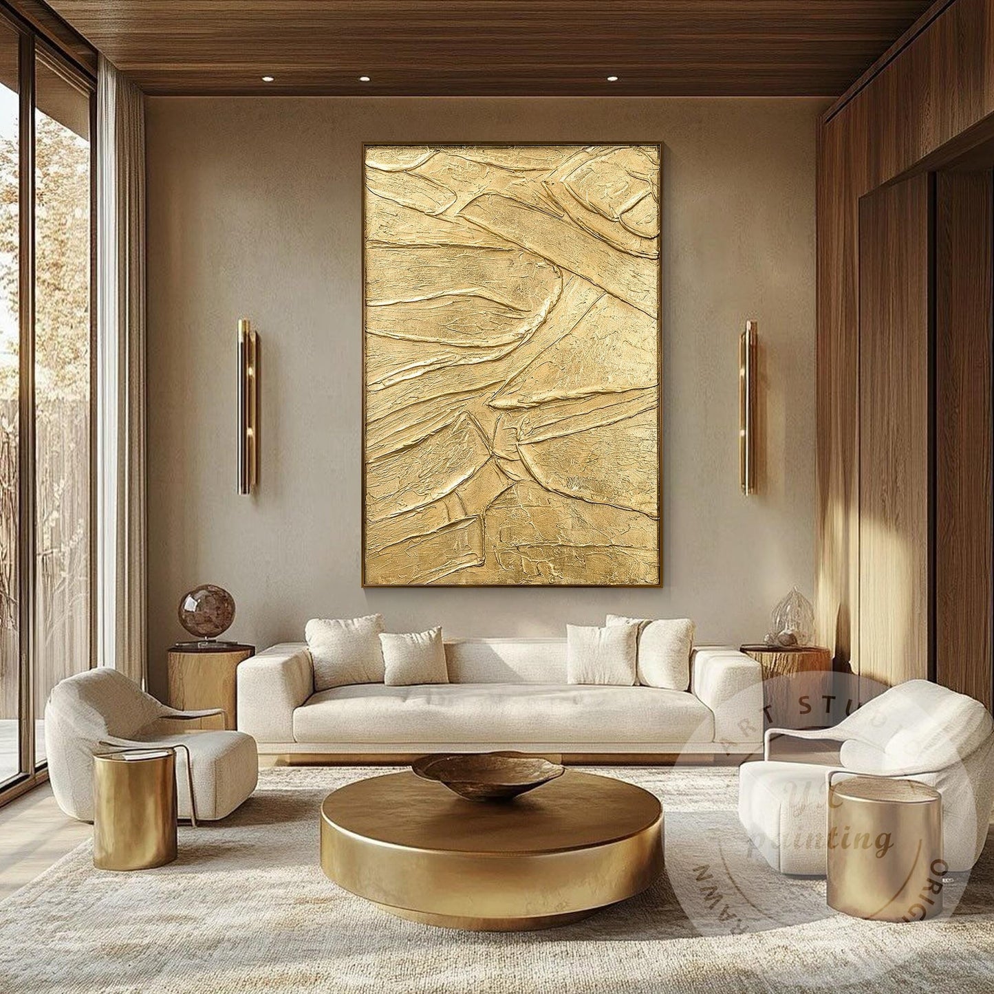 Thick Textured Gold Painting, Contemporary Abstract Wall Art, Elegant Metallic C #1