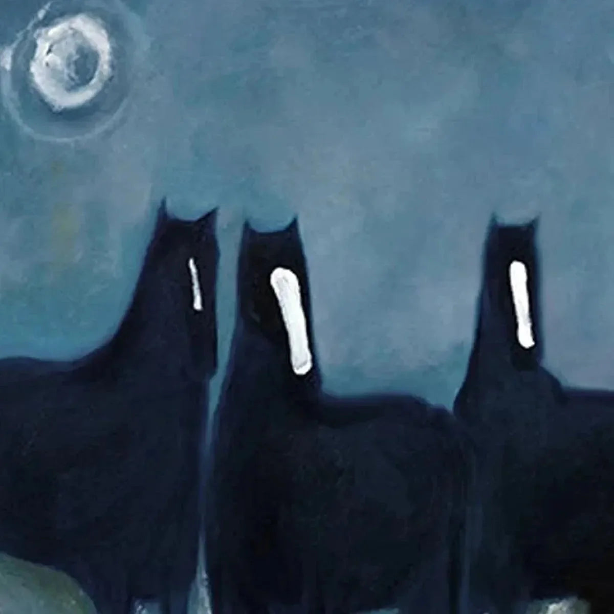 THREE HORSES AT NIGHT: Minimalist Horse Painting, Vertical Wall Art | rectangular format, hand-painted canvas edge