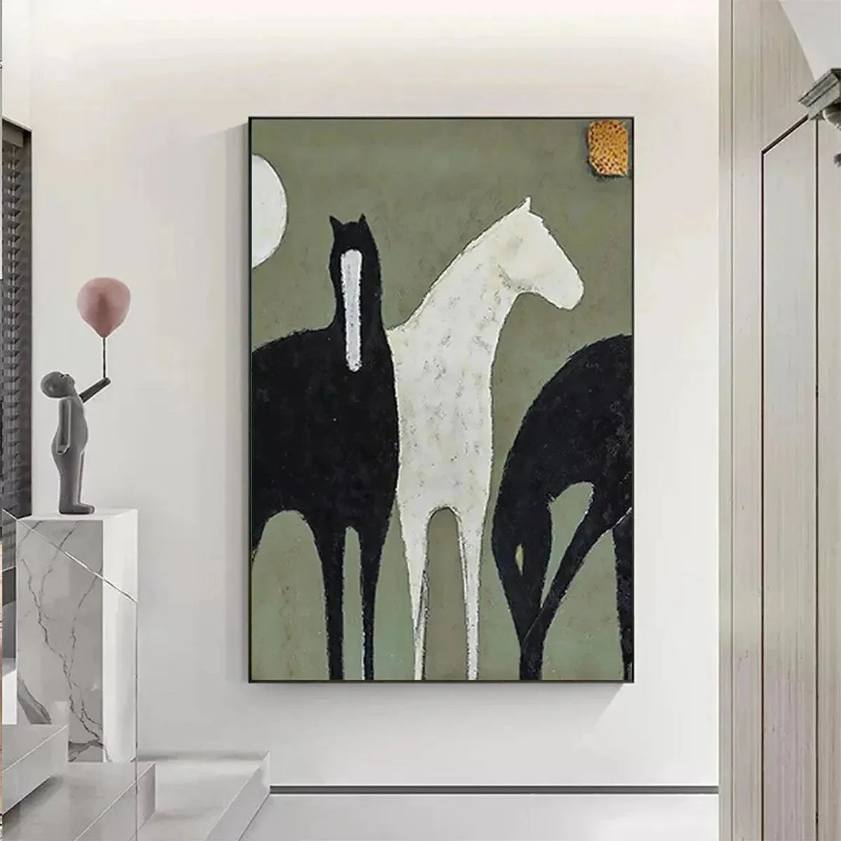 THREE HORSES: Minimalist Horse Painting, Vertical Wall Art | Minimalist closeup, raised brushwork detail